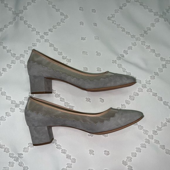 Gray Chloe suede mesh accents pumps